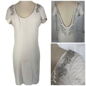 Free People Short Dress Womens Small Beaded Bodycon Beige Stretch Low Back